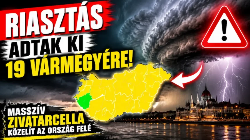 Riasztás adtak ki 19 vármegyére, masszív zivatarcella közelít az ország felé