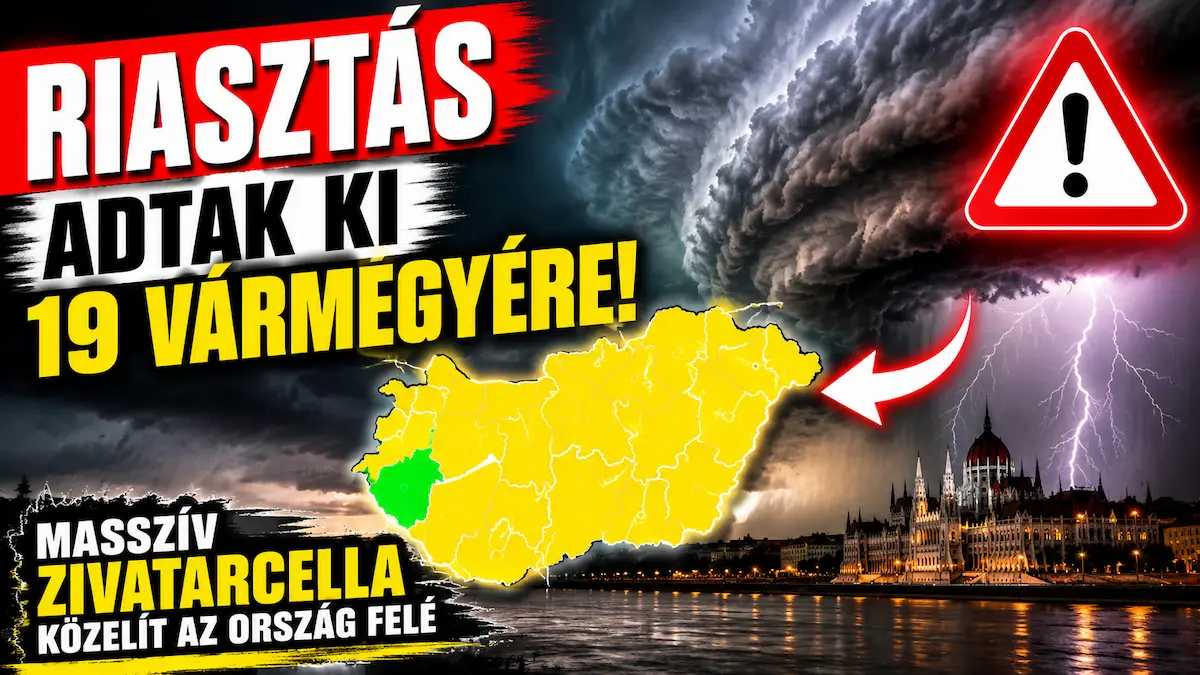 Riasztás adtak ki 19 vármegyére, masszív zivatarcella közelít az ország felé