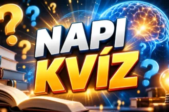 Napi kvíz felirat kérdőjelekkel, könyvekkel és világító agy illusztrációval