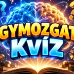 Agymozgató kvíz felirat világító agy, kérdőjelek, könyvek és földgömb illusztrációval