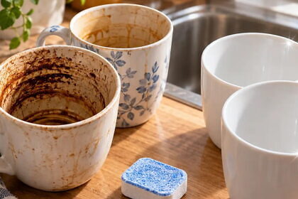 Barna a bögrék belseje a kávétól és a teától? Egy mosogatógép-tabletta egy éjszaka alatt eltünteti