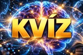 Kvíz felirat világító emberi agy, könyvek és földgömb előtt