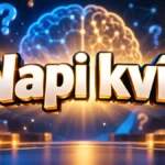 Napi kvíz felirat kérdőjelekkel és világító agy grafikával