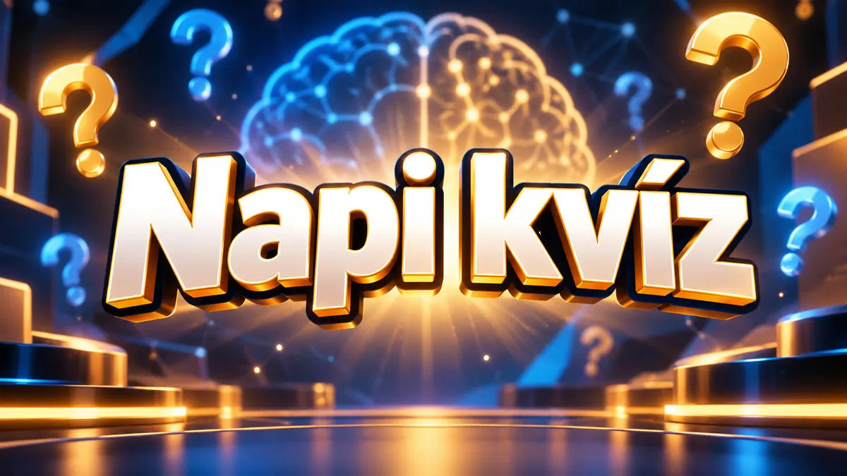 Napi kvíz felirat kérdőjelekkel és világító agy grafikával