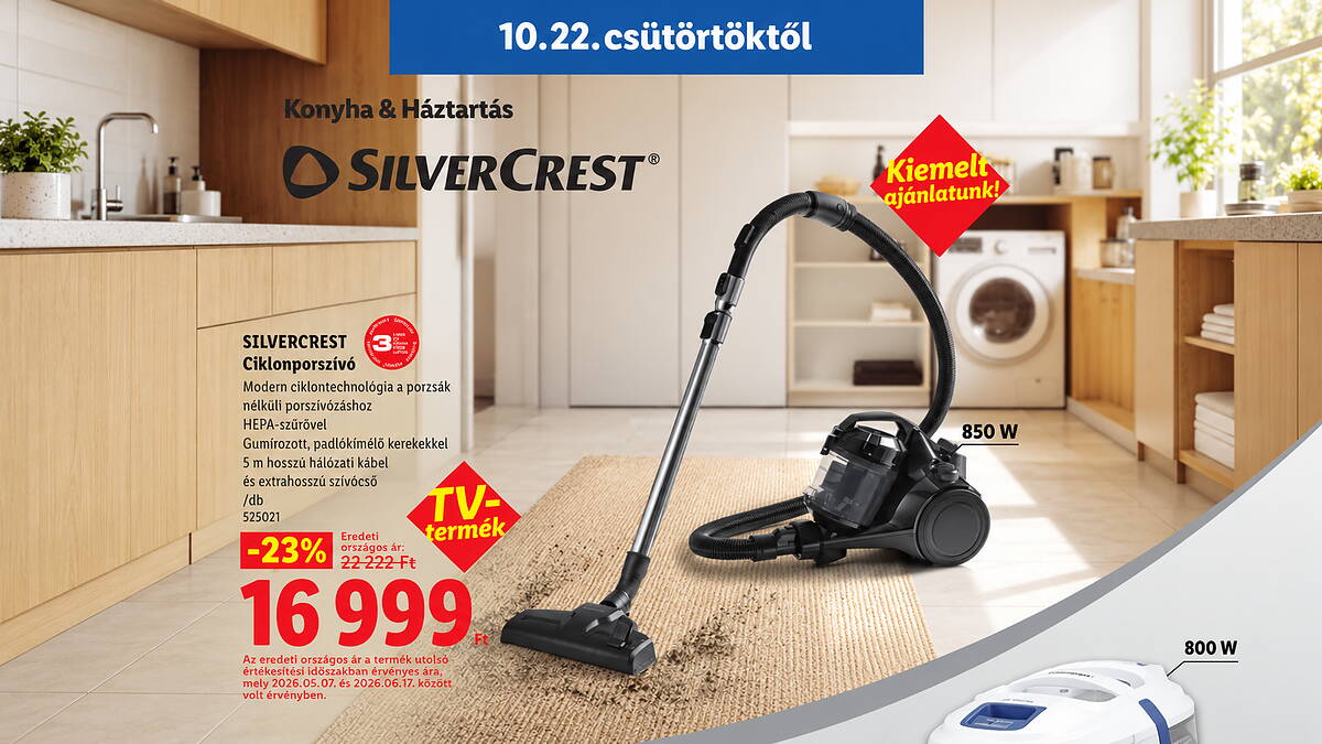 22 222 forint helyett csak 16 999 forint mától a ciklonporszívó a Lidlbe