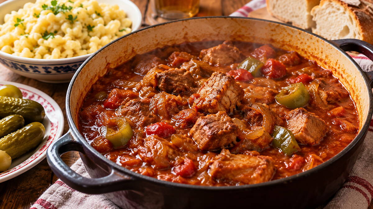 Sertéspörkölt recept combból, sok hagymával és lassú főzéssel, ahogy a vasárnapi ebédhez kell