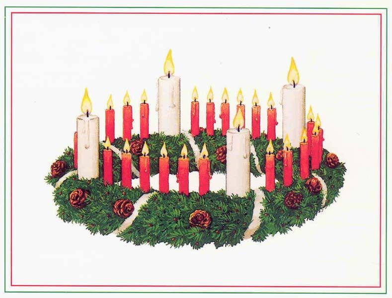 Wichern-féle adventi koszorú sok kis gyertyával és négy nagy gyertyával